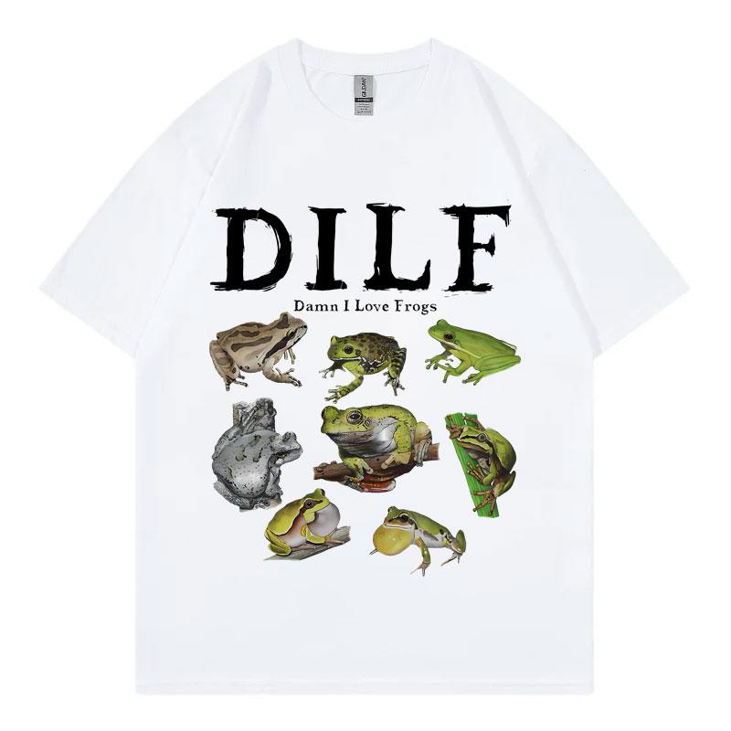 Dilf Damn I Love Frogs Graphic T Shirts Men's Women's Fashion Short Sleeve T-shirt Vintage Summer Street Clothing T-shirts Tops