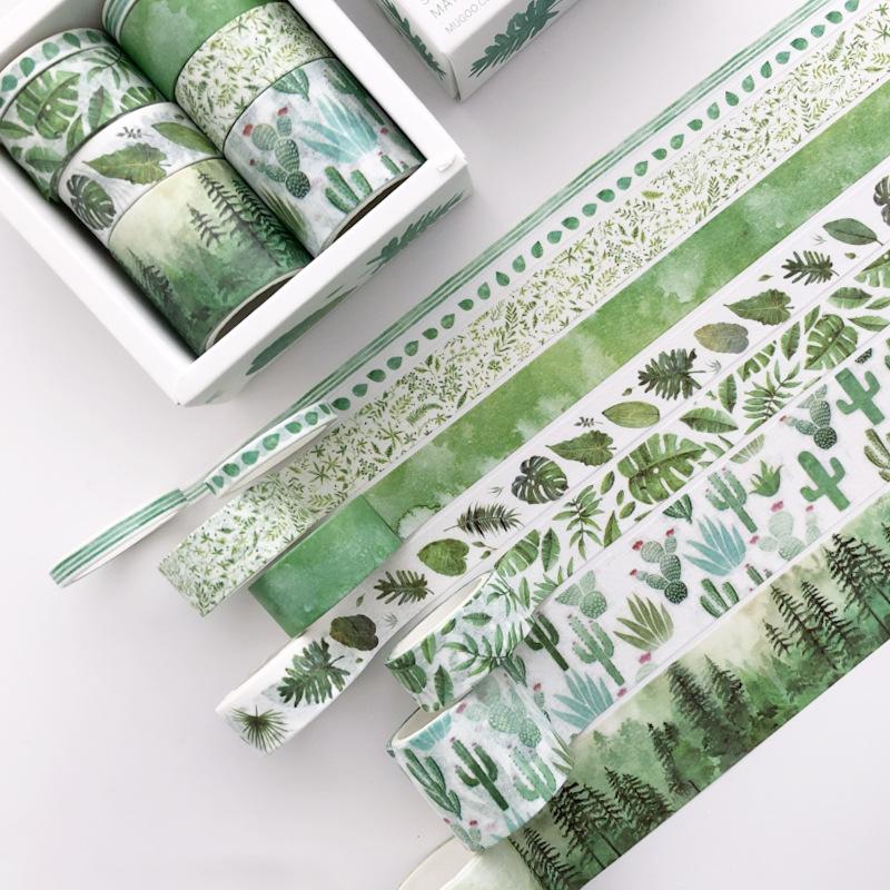 8 Washi Tape Set, Cute Decorative Masking Tape for Journaling, Scrapbooking, Planner, DIY Crafts, Green