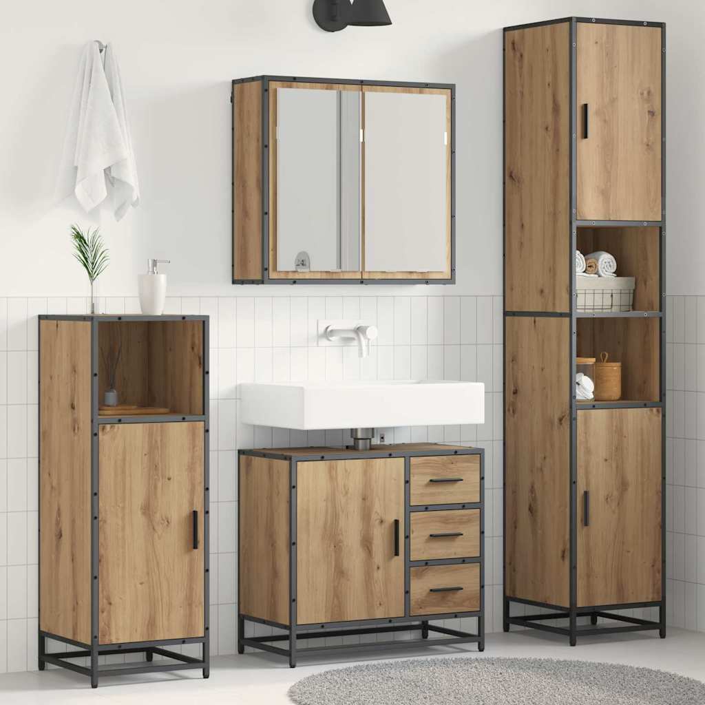 Bathroom Furniture Set with Shelf 3 pcs Artisan Oak Wood Based Material