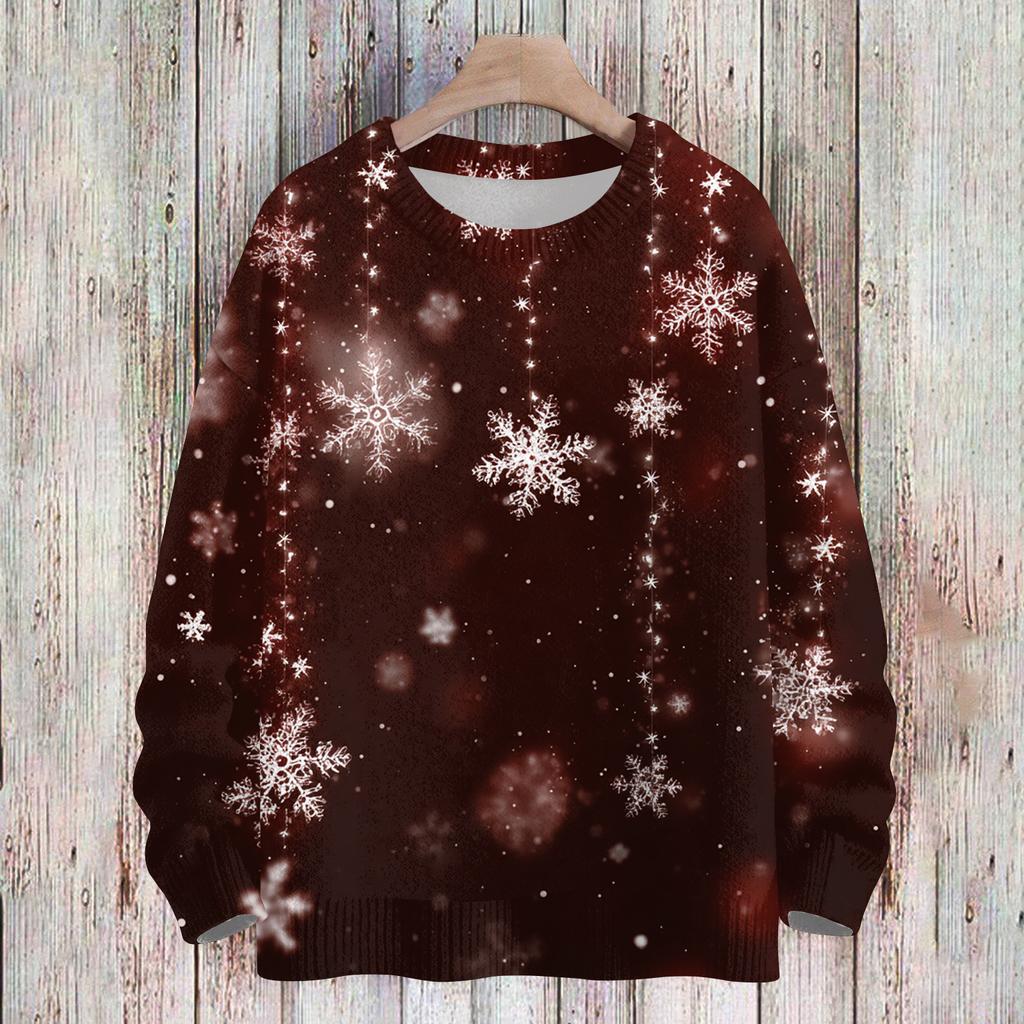Ladies' Fashionable And Casual Christmas Cute Printed Round Neck Long Sleeved Knitted Yarn