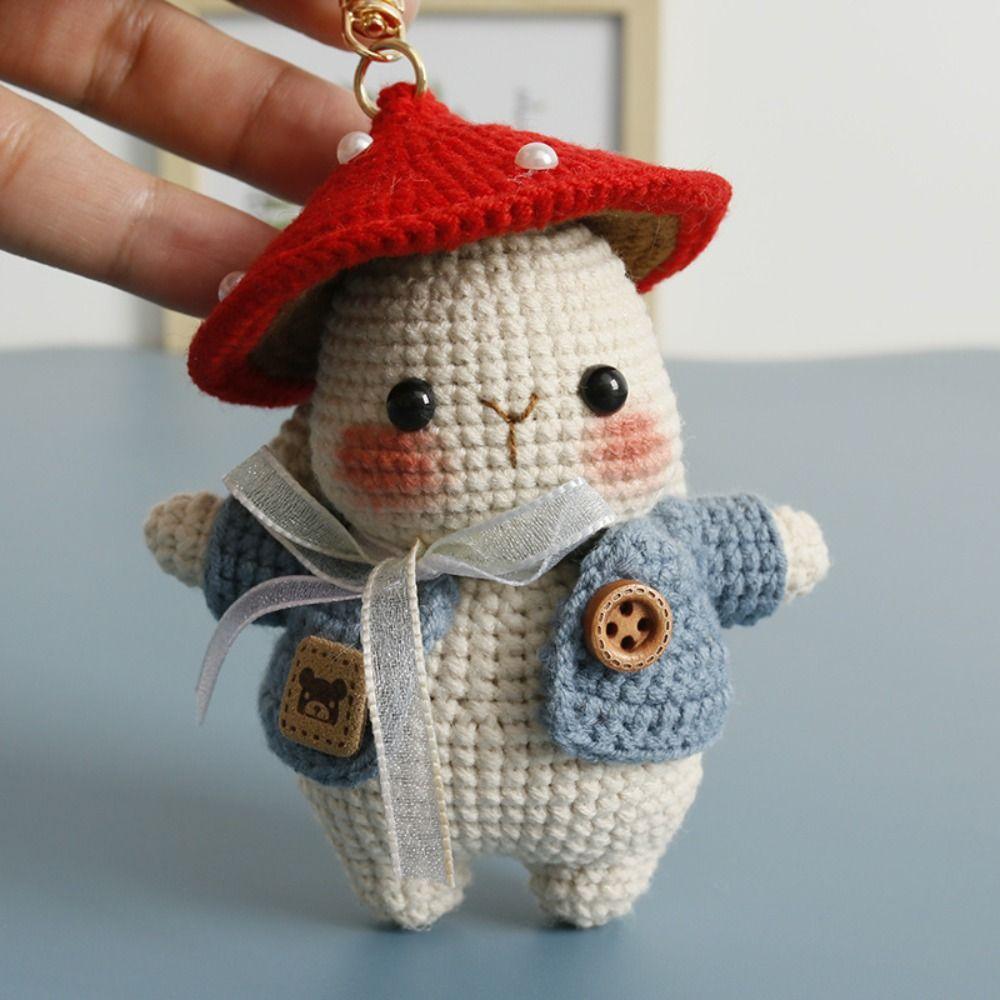 Cartoon Carrot Bunny Keyrings Knitting Rabbit Doll Pendant Crochet Keyrings Friends Gift