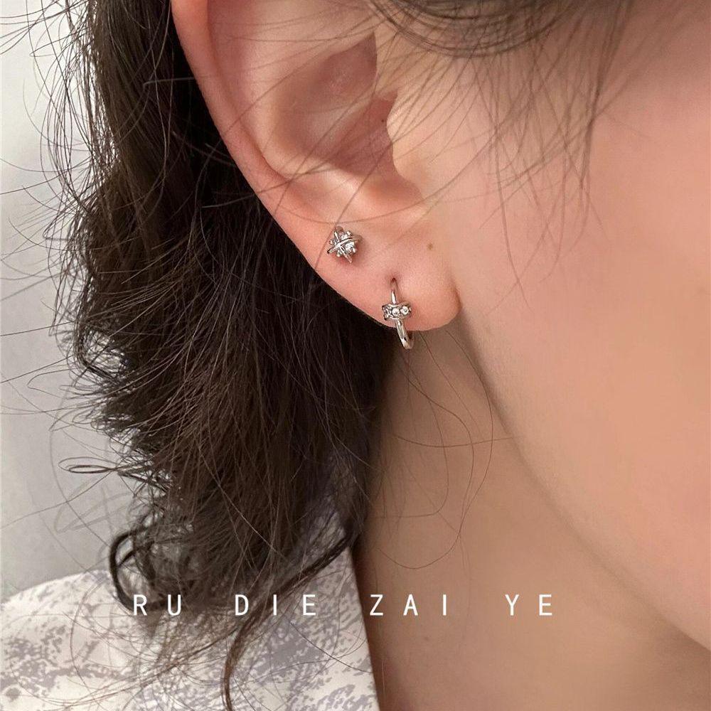 Cosmic Sparkle Diamond Cartilage Studs: Double Piercing, High-End, Stackable Style