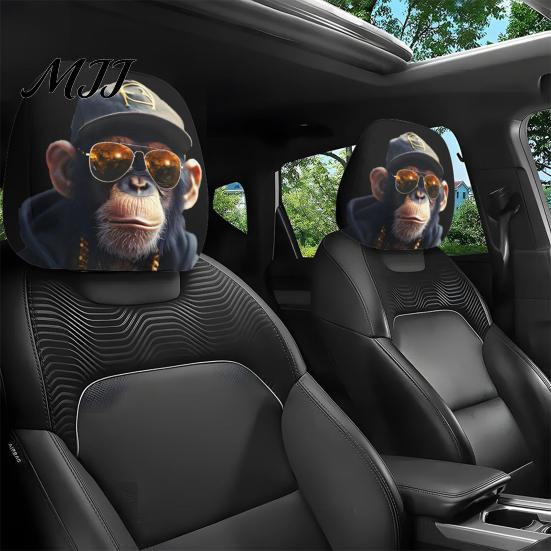 Protective Covers for Car Seats 2PCS Universal Knitting Headrest Cover, Dog/Cat/Tiger/Monkey Fit Auto Accessories Printed, Breathable Stretch Vehicle