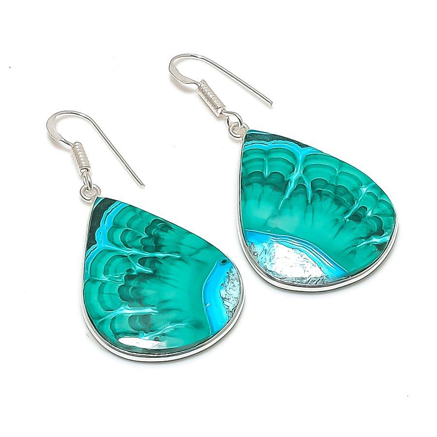 Natural Chrysocolla Malachite 925 Sterling Silver Jewelry Earring 1.97  AE-12223