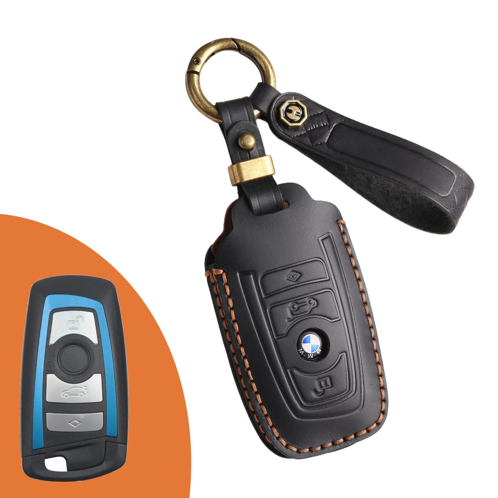 

Leather key cover is suitable for BMW 5 series 730li car key bag car keycase chain high-end чёрный