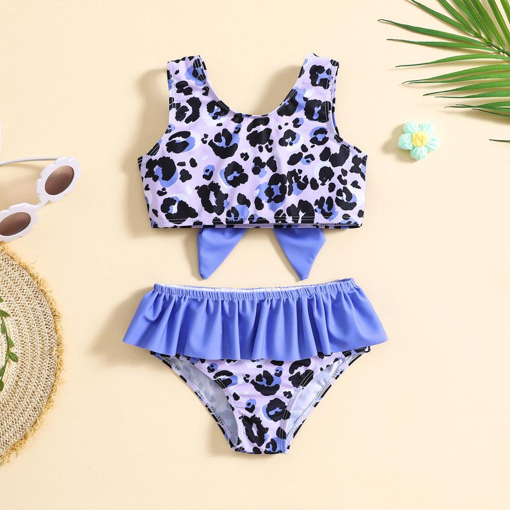 Leopard Print Butterfly Swimsuit Set for Girls