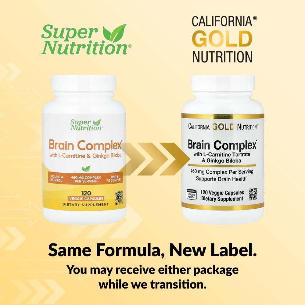 Super Nutrition Brain Complex with l-Carnitine and Ginkgo Biloba, 120 Veggie Capsules