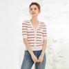 Fashionable Anti-aging Contrasting Striped V-neck Knitted Sweater for Women In Summer, Simple and Elegant Slim Fit Top
