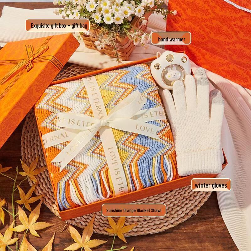 HANDUNYOU Sun Orange Gift Set F (Blanket, Gloves, Hand Warmer)