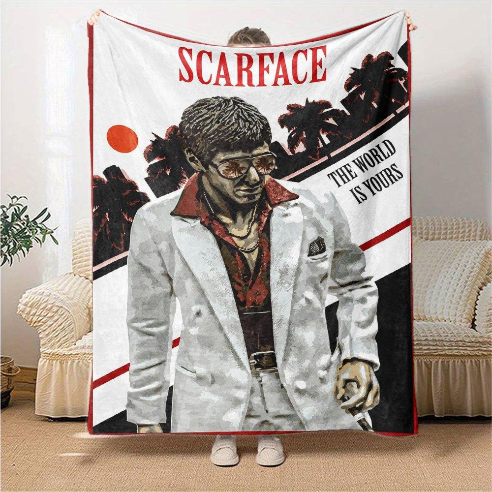 1pc Scarface-Inspired Flannel Blanket - Soft Cozy All-Season Throw for Bedroom, Sofa, Camping, Travel - Perfect Gift for Movie FansB08