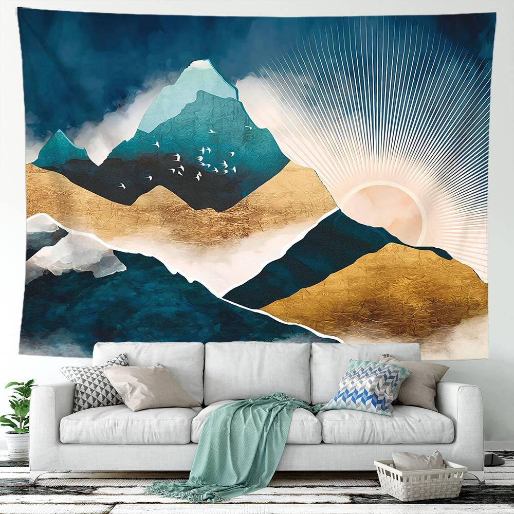

Эстетический абстрактный окрашенный горный лесной гобелен пейзаж настенный ковер натуральный горный закат гобелен 150X100CM