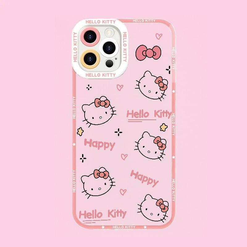 Pink Cute Hello Kitty Phone Case For Iphone 17 Air 17 Pro Max 16 15 14 12 13 11 Pro Max X 16e 16 Plus 13 Mini INS Thin Cover