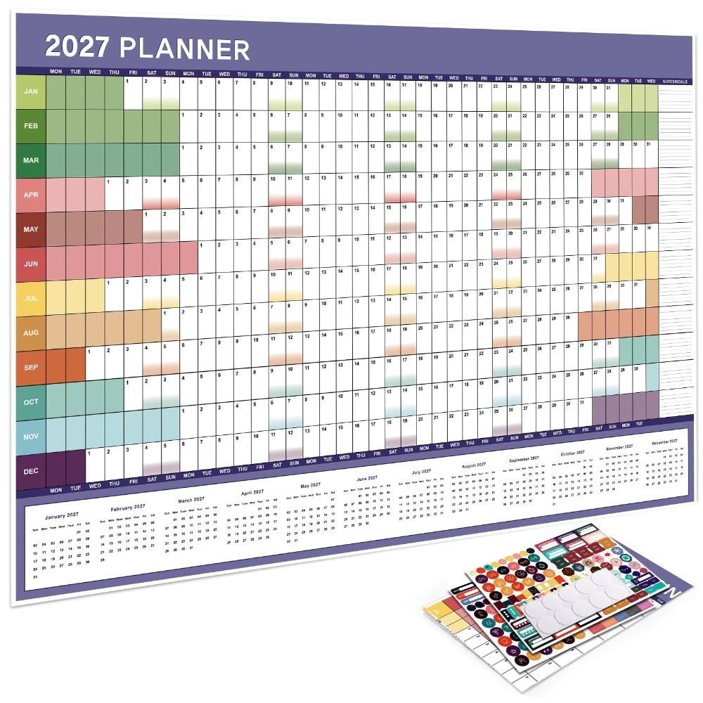 Layout Multicolore Planner Annuale 2027 Calendario Cartaceo Foglio Pianificatore Pianificazione Ufficio Domestico