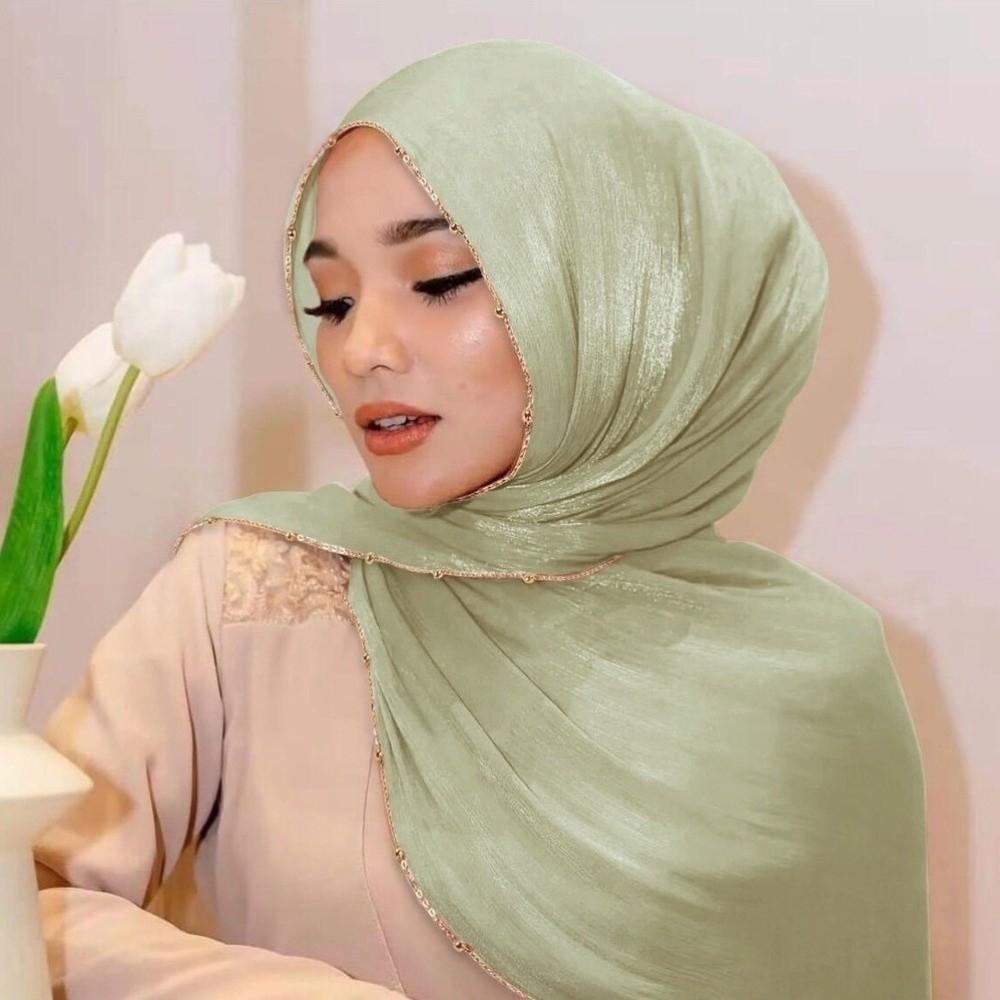 Long Ethnic Style Scarf Beads Chain Wraps Shawl Luxury Islamic Turban  Daily