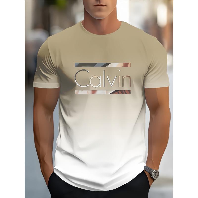 Farbverlauf Cavell Letter Print Herren T-Shirt Sommer Freizeit Sport Herren Top Mode Atmungsaktiv Outdoor Kurzarm T-Shirt