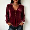 Women's Casual V-Neck Velvet Long Sleeve Top Color