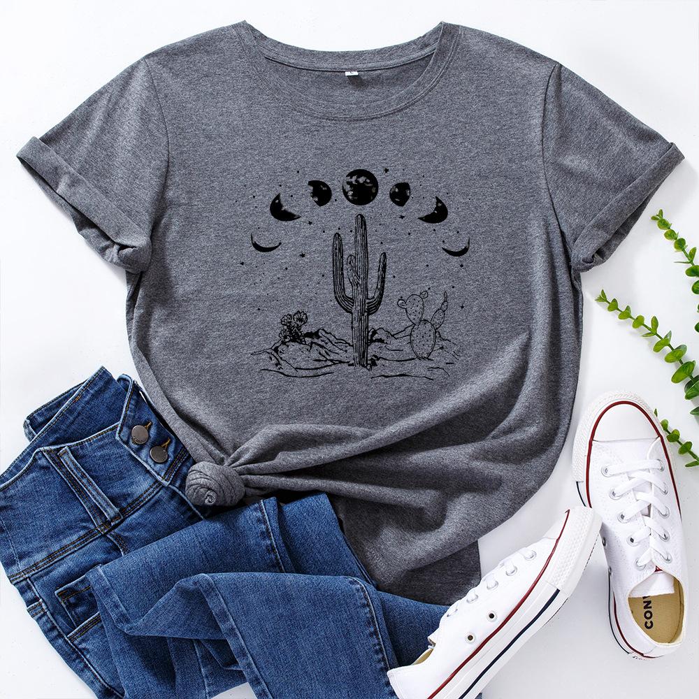 Damen 3D T-Shirt Mondkaktus Rundhals Kurzarm T-Shirt