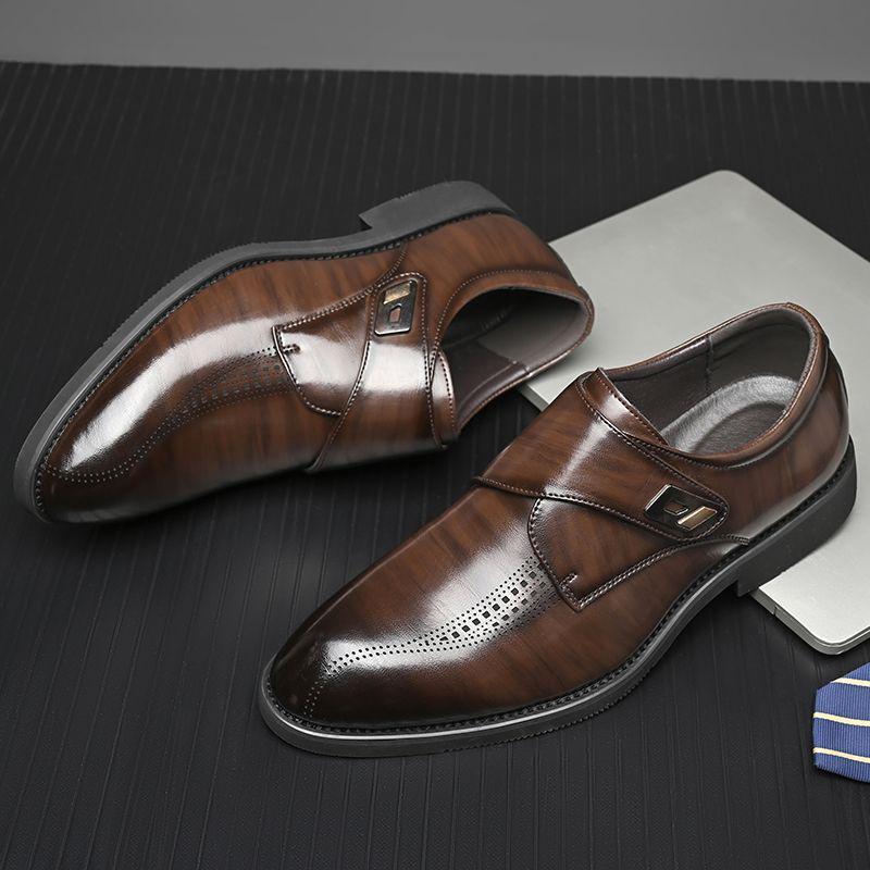 Men's Pointed Toe Cowhide Leather Shoes: Genuine Casual & Business Formal, British Style - Black/Brown, 2025.