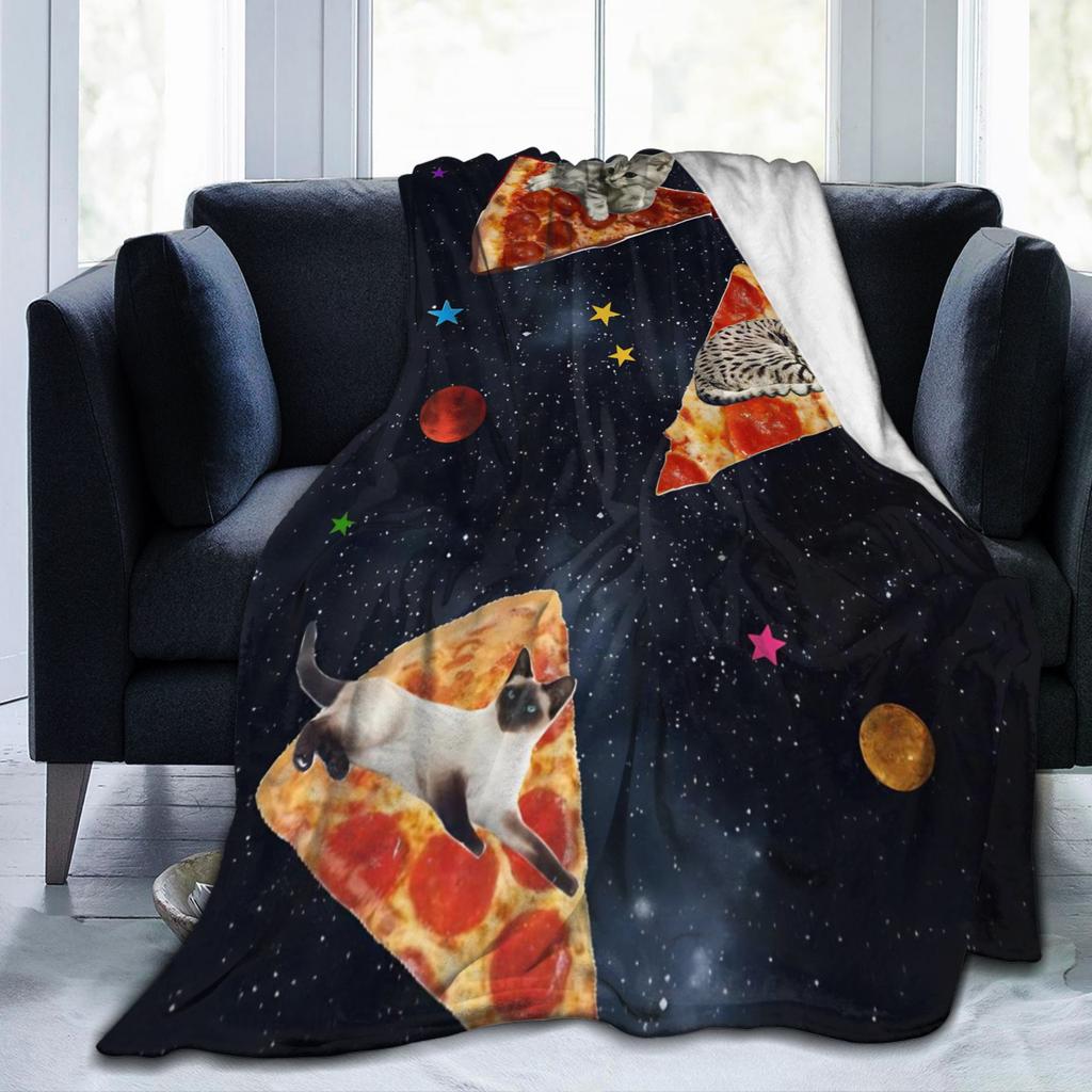Pizza Cat Space Galaxy Flying Knitted Blanket Funny Wool Throw Blanket Home Couch Decoration Thin Bedspread Portable