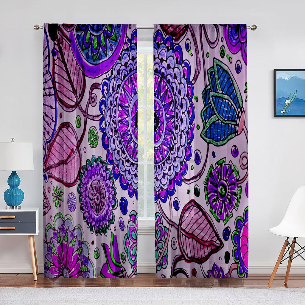 Purple Paisley Based on Traditional Eastern Pastel Design Tulle Curtain for Living Room Bedroom Decor Sheer Voile Window Curtain