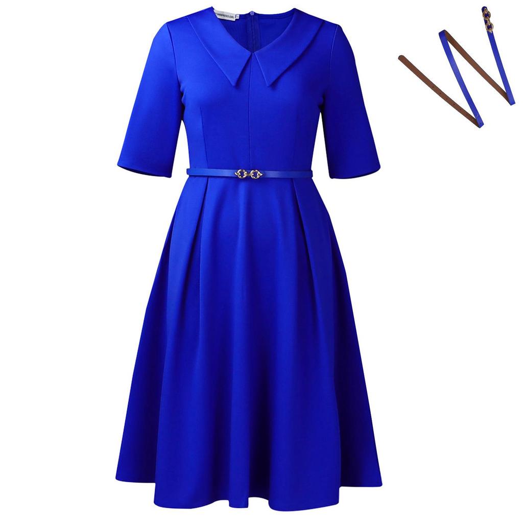 C8637 Plus Size Elegant Solid Color Lapel Dress for Autumn - European & American Style