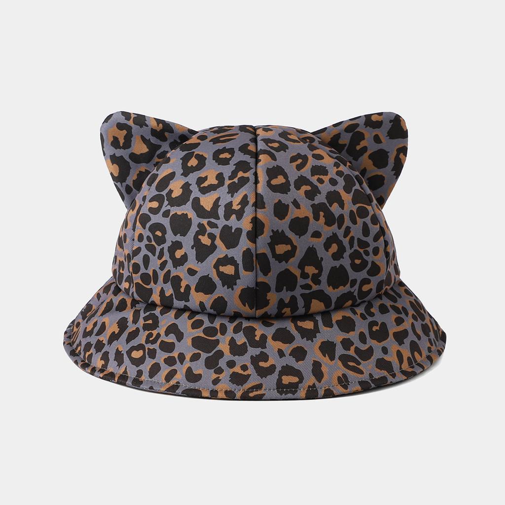 Cat Ears Bucket Hat With Leopard Print And Wide Brim For Street Fashion Summer Wear