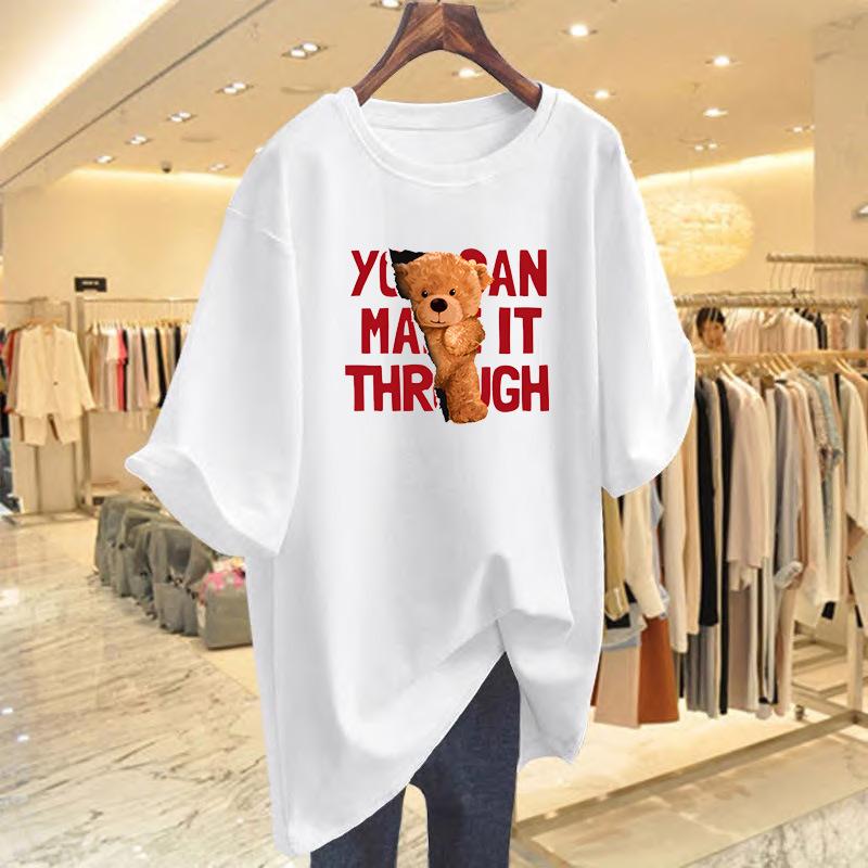 

Pure cotton large size casual letter printing T-shirt women s summer new loose early spring top bottoming shirt S