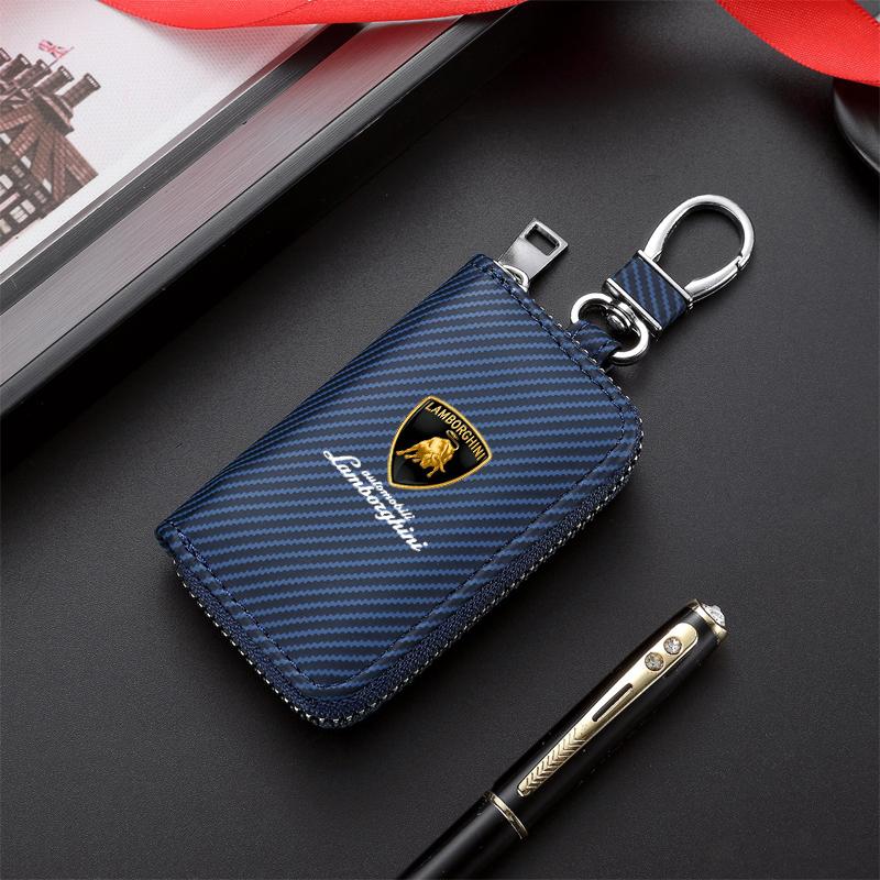 Unisex Kluczówka z Logo Samochodu z Włókna Węglowego Duża Pojemność Torba na Klucze Do Lamborghini Urus Huracan Aventador Premium Akcesoria Samochodowe