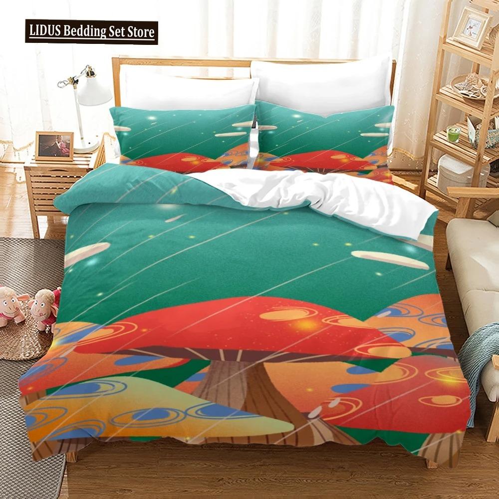 Mushrom Soft Duvet Cover Set King Quen Sized Dimensions Star Purple Blue Tripy Mushrom Patern Carton Polyester Beding Set For Kid Boy Girl