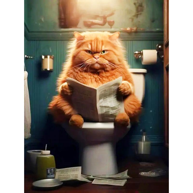 

Алмазная живопись Животное Сделай сам Полная мозаика Кот Туалет Читающий газету Искусство Стразы Картинки Набор для декора стен ванной комнаты Round 30x40cm