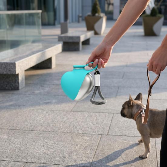 2-in-1 Dog Water Bottle, Portable Pet Water Bottle with Bowl, 10oz Stainless Steel Heart Dog Water Ball, Dog Water Dispenser for Small Dogs Puppies
