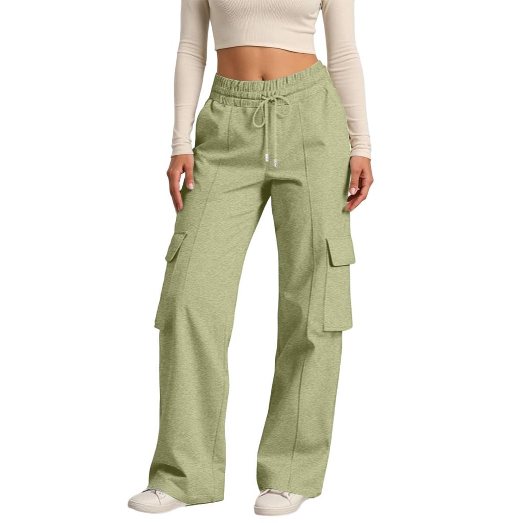 Women's Casual Fashion Solid Color Elastic Waist Drawstring Workwear Wide Leg Pants With Pockets