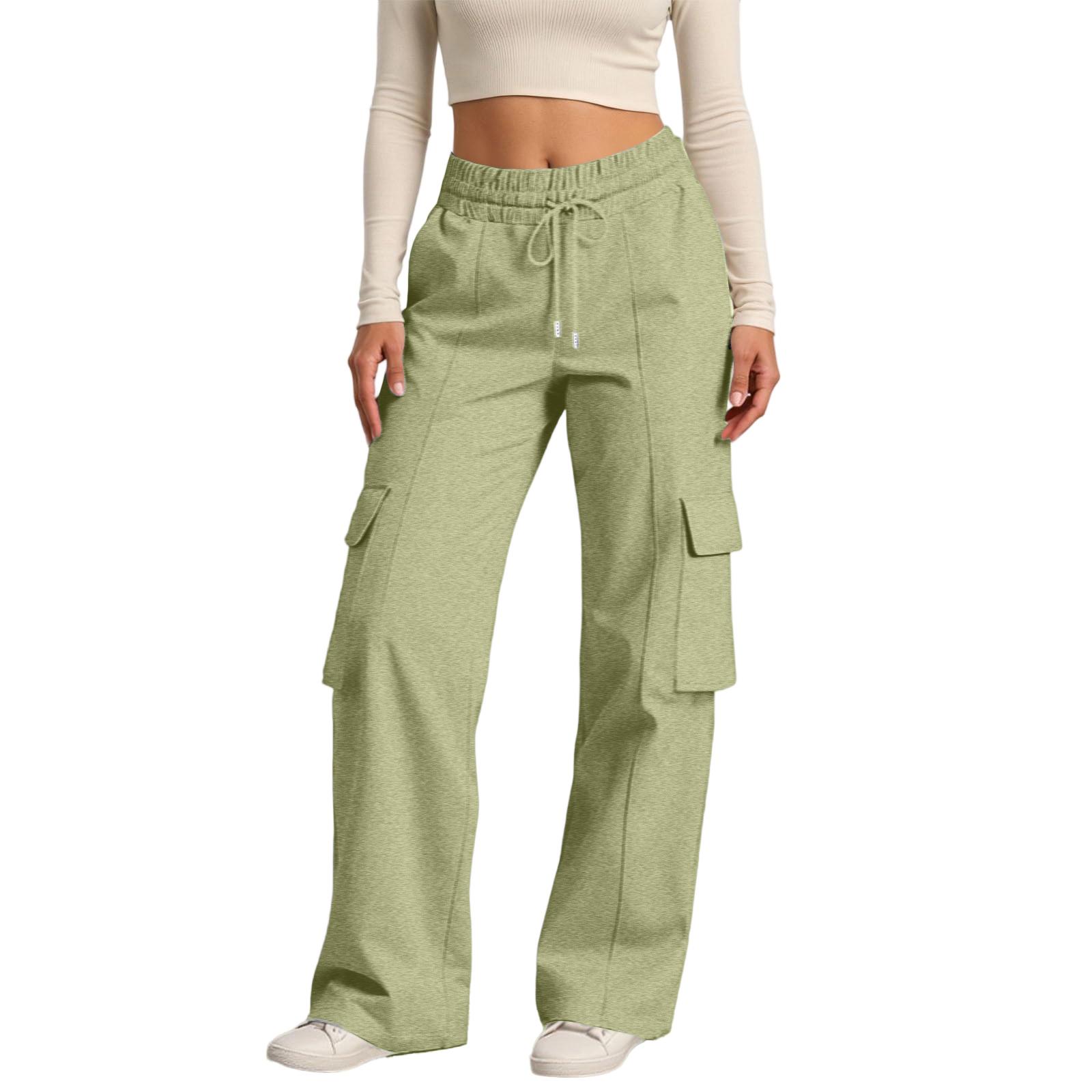 

Women s Casual Fashion Solid Color Elastic Waist Drawstring Workwear Wide Leg Pants With Pockets L