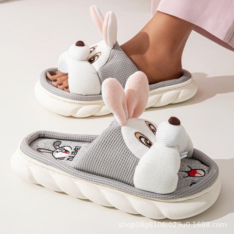 Fashion Cute Cartoon Slippers Women Men Spring Summer Shoes Breathable Cotton Linen Indoor Home Slides Couples House Floor Slipper