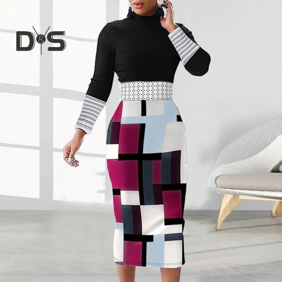 

Платье-футляр в стиле ретро в стиле пэчворк, облегающее, в тон, с подобранными цветами, воротником-стойкой, длинными рукавами, разрезом по низу, для свиданий, работы, вечеринок, миди-платье S розы красного