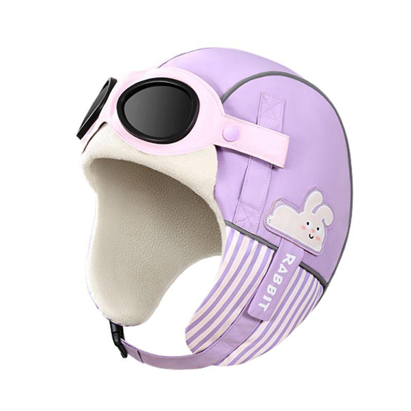 Children's Winter Pilot-Style Thickened Fleece-Lined Balaclava Hat with Goggles Ski Hat