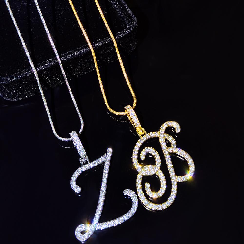 Collana Pendente Lettera Iniziale Z in Corsivo con Zirconi alla Moda per Donna Collana con Cordino Alfabeto in Cristallo Lucido Gioielli Hip Hop