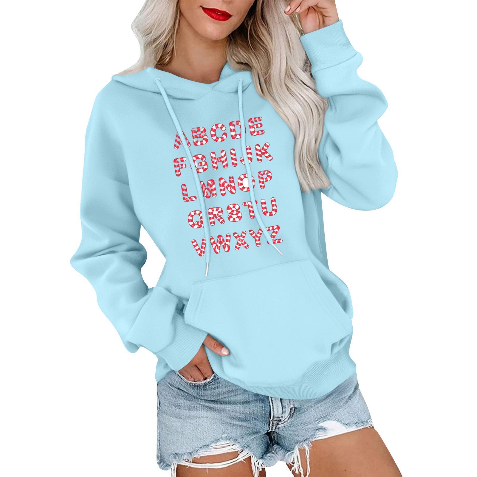 

Женский модный, расслабленный и удобный свитер с круглым вырезом и капюшоном, с длинными рукавами и рождественским принтом, теплый свитер L