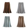 French Elegant Satin Wrap Skirt With Zipper For Womens Office And Formal Wear