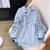 Blusa holgada informal de manga larga con cuello vuelto y rayas estilo coreano para primavera y verano para mujer