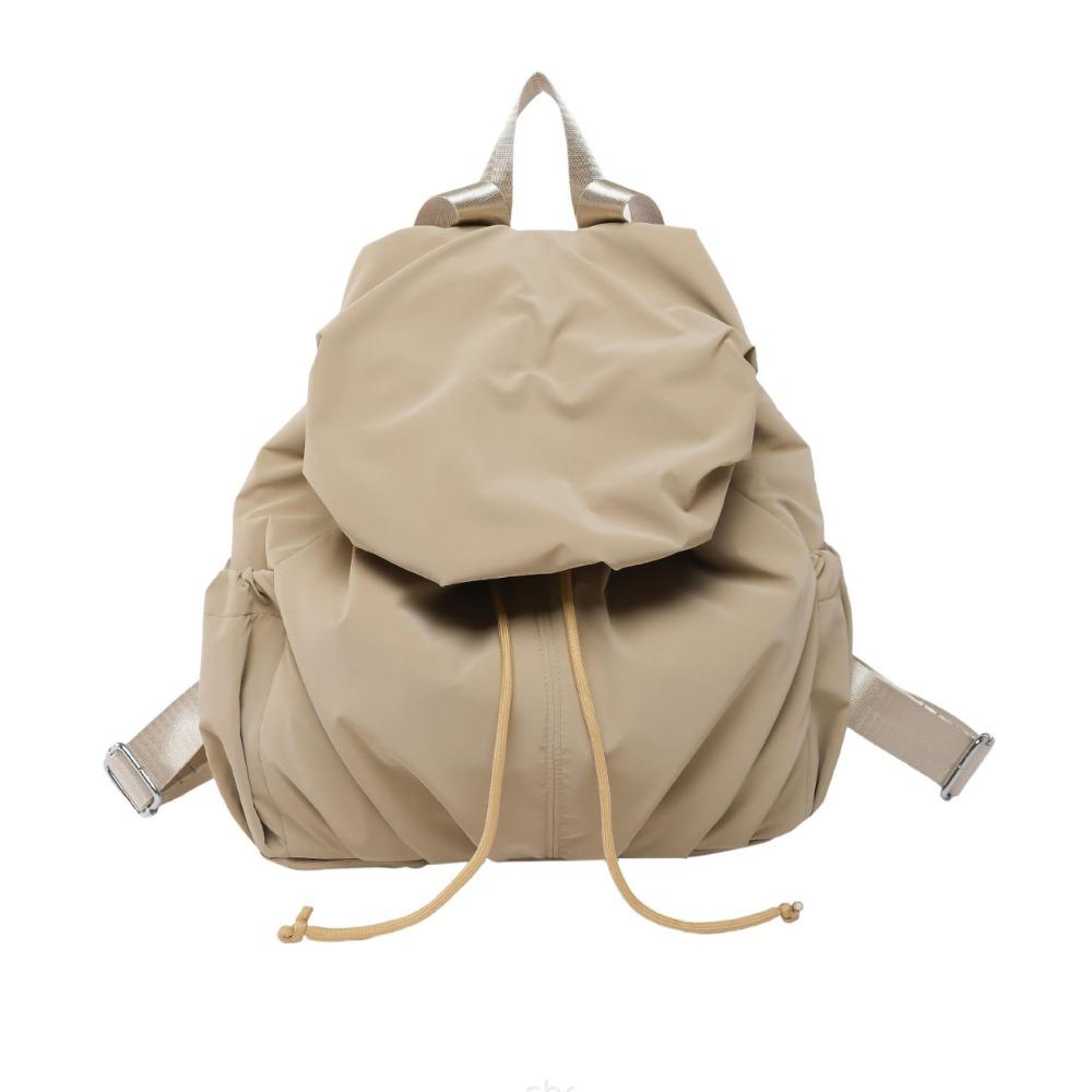 Pleated Nylon Backpack Solid Color Sports Shoulders Bag Casual Drawstring Backpack  College