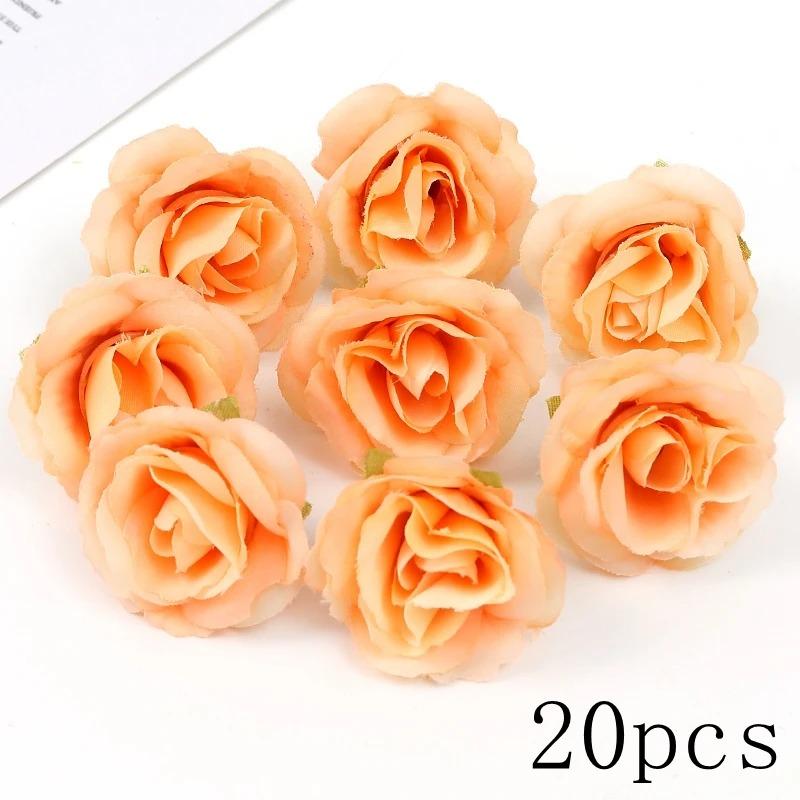 Orange Series Rose Artificial Flower Head Home Room Decoration Living Outdoor Garden Wedding Decor DIY Party Gift Box Accessorie