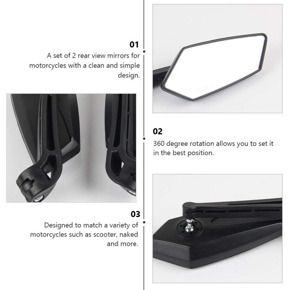 VORCOOL Motorcycle Mirror, Rearview Mirror, Left and Right Set, 0.4 Inches (10 Mm), 0.3