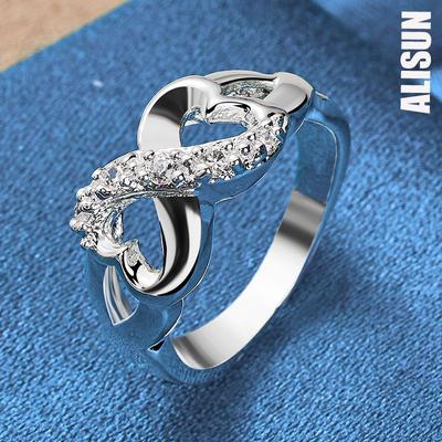 925 Ayar Gümüş AAA Zirkon Kalp Şeklinde Yüzük, Moda Düğün Takısı