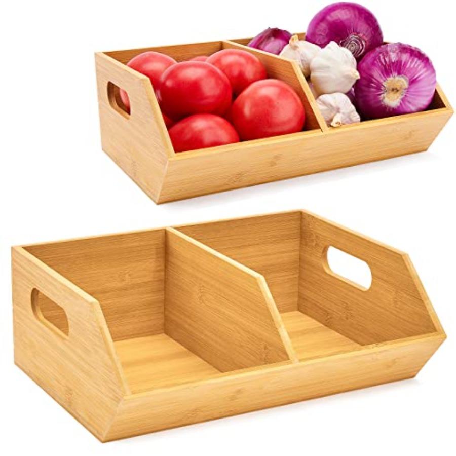 

2 Set Bamboo Storage Bins for Pantry Organization and Vegetable Storage Kitchen Countertop Baskets in Natural Color Eco-Friendl United States