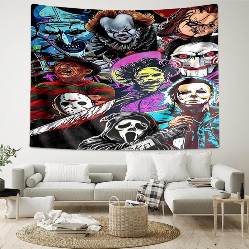 Halloween-horror Print Tapestry, Backdrop, Easy Setup, Ideal for Bedroom, Office & Living Room, with Aesthetic Wall Hanging Decor.