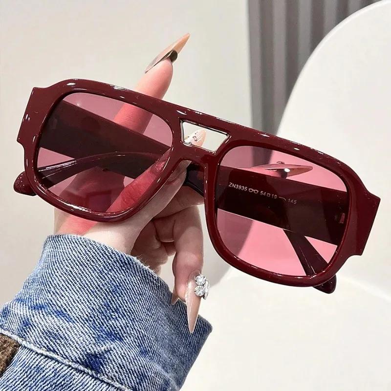 

1Pc Fashion Double-Beam Square Frame Sunglasses Retro Fashion Women s Sunglasses Uv400 Essential Item for Seaside Vacation
