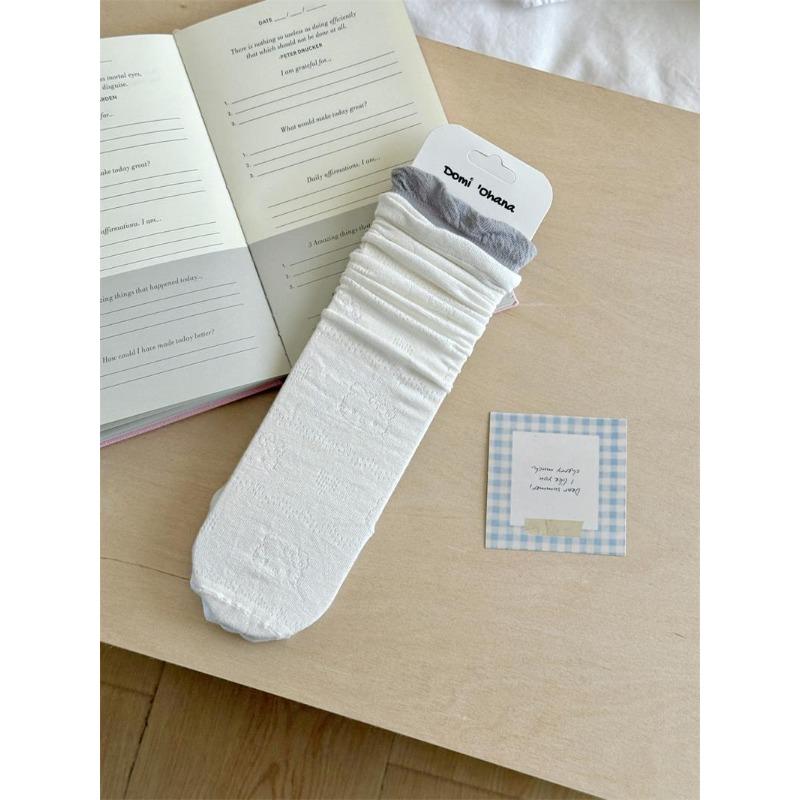 

Dark-patterned Kitten Bow Tie Socks, Children s Slim Style Summer Straight-leg Socks, Mid-calf Socks, Pile-up Socks 1 pair білий