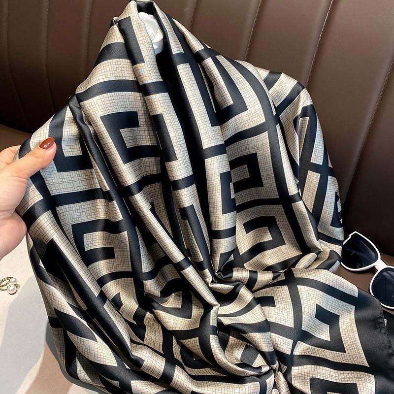 Autumn Imitation Silk Long Silk Scarf for Women New Fashion Versatile Shawl Letters Lijinzhun High-end Scarf