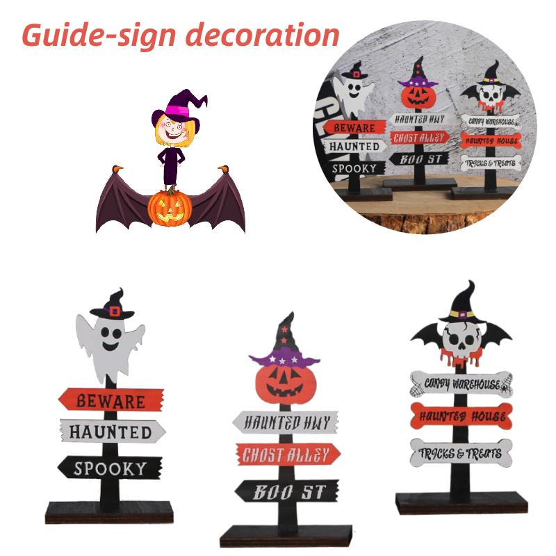 Skeletons Pumpkins Halloween Wooden Signpost Plaque Table Ornament Party Decor